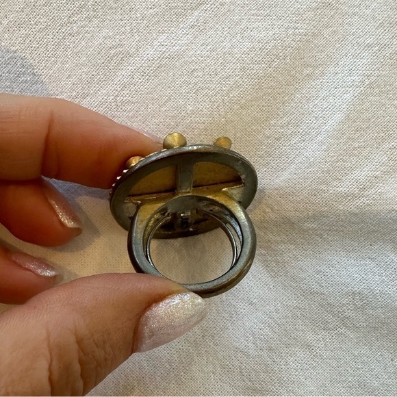 Vintage Y2K Juicy Couture Gold Pearl Diamond Cocktail Ring - Picture 7 of 9